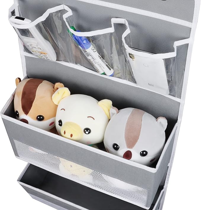 Univivi Door Hanging Organizer Nursery Closet Cabinet Baby Storage with 4 Large Pockets and 3 Small PVC Pockets for Cosmetics, Toys and Sundries (Grey)