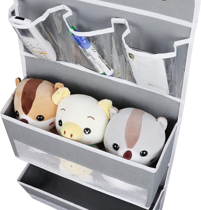 Univivi Door Hanging Organizer Nursery Closet Cabinet Baby Storage with 4 Large Pockets and 3 Small PVC Pockets for Cosmetics, Toys and Sundries (Grey)