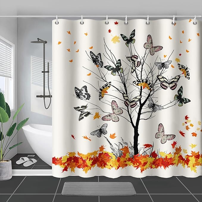 AILONEN Butterfly Shower Curtain,Vintage Colorful Butterflies Art Bath Curtain Minimalist Bathroom Curtain 48" W*72" H Polyester Waterproof Bathroom Curtain with 12 Hooks