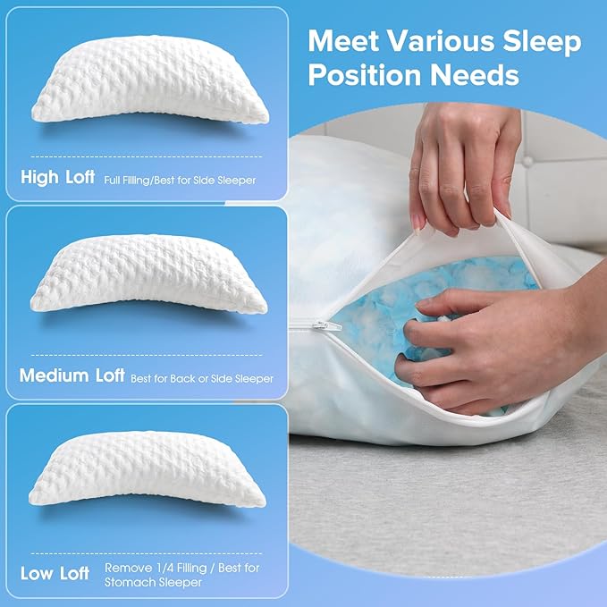 Firebrighting Side Sleeper Pillow for Neck and Shoulder Pain, Adjustable Shredded Memory Foam Bed Pillows for Sleeping,Cooling Curved Pillow with Extra Foam,Queen Size Set of 2, Washable Cover
