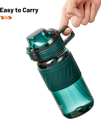 TKK 15oz Sports Water Bottles with Removable Straw Durable BPA Free Tritan Bottles Leak-Proof Water Bottles for School, Fitness, Gym, Outdoor, Green