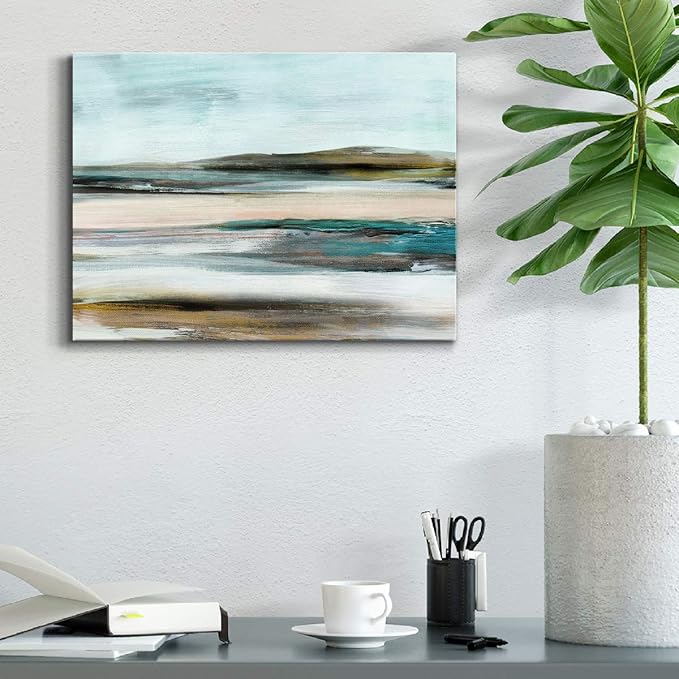 Renditions Gallery Canvas Nature Wall Art Modern Paintings & Prints Decorations Blurred Sandy Beach Abstract Vibrant Coastal Wall Hanging Artwork for Bedroom Office Kitchen - 18"x27" LT33