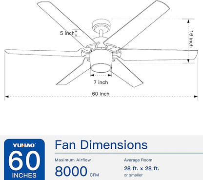 NicBex Ceiling Fan 60 Inch Indoor Modern Ceiling Fans with Integrated LED Light and Remote Control Double Finish Ceiling Fan with 6 Blades for Living Room, Bedroom, Matte Black