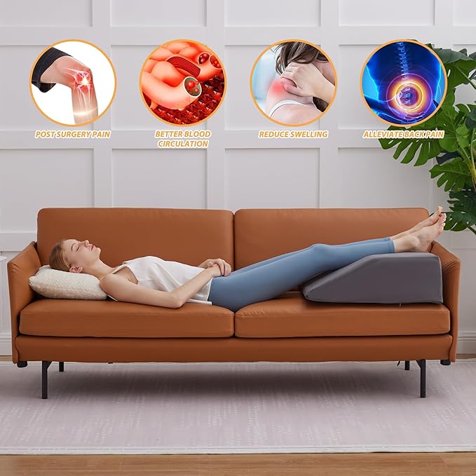 Leg Elevation Pillows, Leg Pillows for Sleeping, Cooling Gel Memory Foam Top, Wedge Pillow for Legs, Leg Wedges for Circulation, Swelling, After Surgery - Removable Cover (8 Inch, Grey)