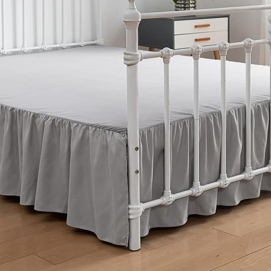 Bed Skirt Twin Size Ruffled Bed Skirt with Split Corners, 12 Inch Drop Dust Ruffle Bed Skirt with Platform, Light Gray
