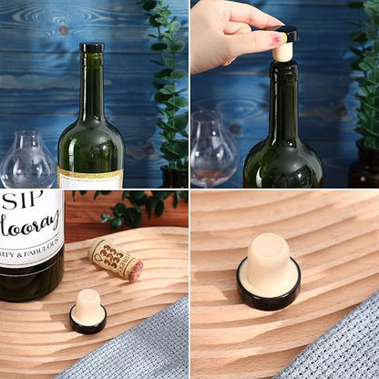 T-shaped Stopper Cork Wine Stopper Bottle Stoppers Reusable Wine Bottle Stopper Sealing Plug Bottle for Wine Beer Bottles DIY Craft (Black, 24 Pieces)