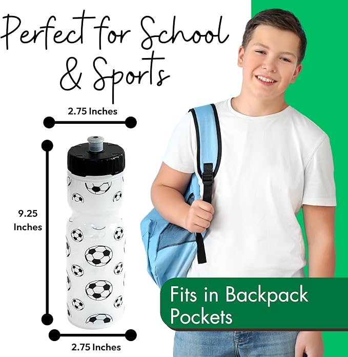 50 Strong Kids Water Bottle | 22 oz. BPA- Free Sports Squeeze Water Bottles with Pull Top Cap |Perfect Water Bottle for School | Reusable & Durable for Boys & Girls | Made in USA (Soccer)