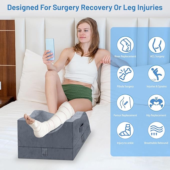 Leg Elevation Pillows, Wedge Pillow for After Surgery Or Rest, Memory Foam Leg Support Adjustable, Back Knee Hip Ankles Pain Relief, Knee Pillow for Sleeping Blood Circulation Grey