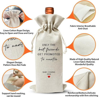 Baby Announcement Gift for Aunt, Becoming an Auntie Gift Wine Bag, Auntie to Be Gift, Get Promoted to New Auntie Gift for Best Friend BFF, Baby Shower or Party Decor, Baby Pregnancy Reveal Gift