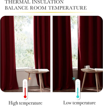 NICETOWN Kitchen Full Blackout Curtain Panels, Super Thick and Soft Insulated Window Covers, 100% Blackout Draperies with Same Color Backing for Cafe Window (Burgundy Red, Set of 2 PCs, 52 by 54-inch)