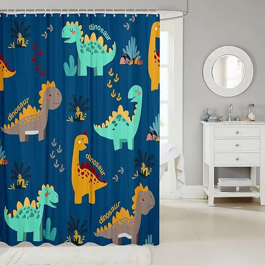 Feelyou Dinosaur Bathroom Shower Curtain Set Cute Dinosaur Bath Curtain Cartoon Dinosaur Shower Curtain Kids Toddler Boys Girls Kids Dinosaur Kids Bathroom Accessories 72"x72"