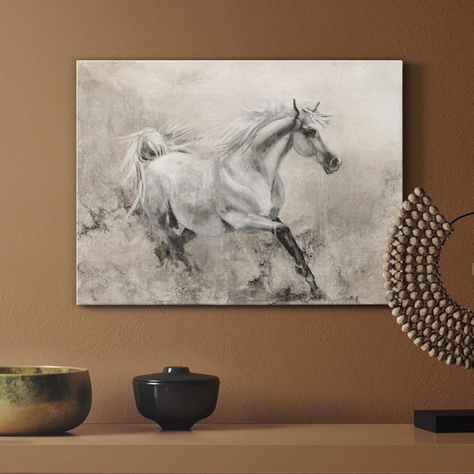 Renditions Gallery Canvas Animal Wall Art Modern Decorations Paintings Elegant Running Horse Abstract Black & White Figurative Artwork Prints for Bedroom Office Kitchen - 8"x12" LT33