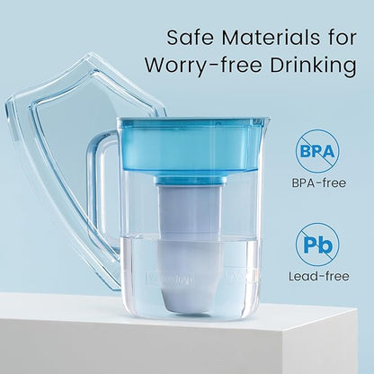 Waterdrop TDS Reduction Water Filter Pitcher with 1 Filter, 10-Cup, 4-Stage Filtration System, Reduces PFOA/PFOS, Lead, Chlorine, and More, BPA Free, Blue