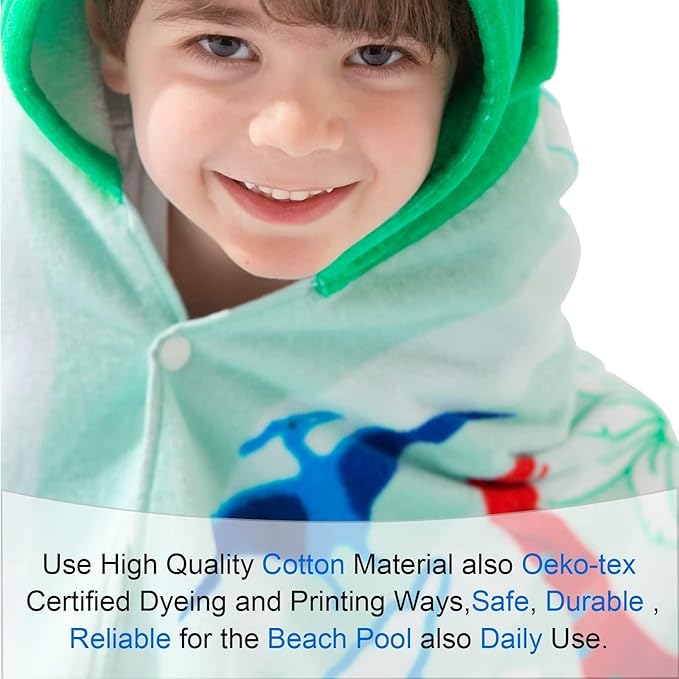 VOOVA & MOVAS Toddler Towels Age 3-10, 100% Cotton | Thick | Absorbent, Beach | Pool | Bath | Bathroom | Swim Towel | Wearable Wrap for Boys, Dinosaur | Dino