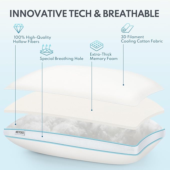 Bed Pillows Queen Size - Premium Luxury Hotel Quality Cooling Bed Pillows for Sleeping,Soft Fluffy & Memory Foam Filling,Support Loft Gusseted Bed Pillows for Side and Back Sleepers (Medium)