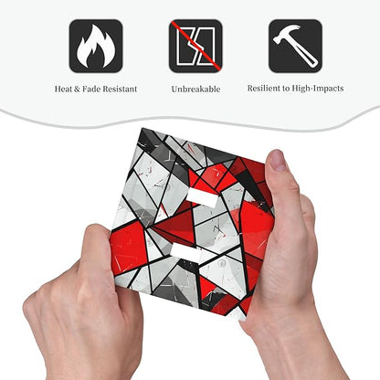 Red Gray Black White Geometric Double Toggle Light Switch Covers 2 Gang Wall Plate Dual Decorative Switchplate Electrical Faceplate for Bathroom Country Kitchen Bedroom Decor, 4.9" x 5"