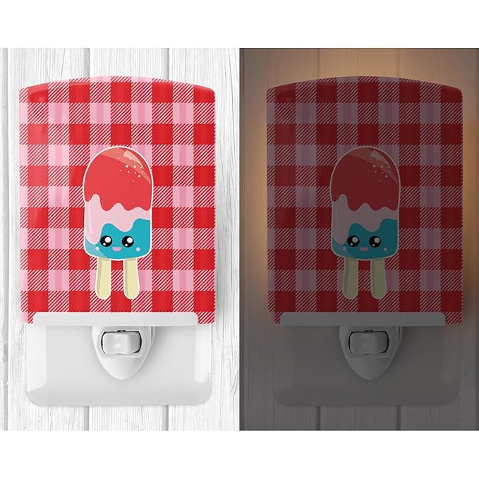 Caroline's Treasures BB7067CNL Ice Pop Popcicle Face Gingham Ceramic Night Light Compact, UL-Certified, Ideal for Bedroom, Bathroom, Nursery, Hallway, Kitchen, 6x4x3, Multicolor