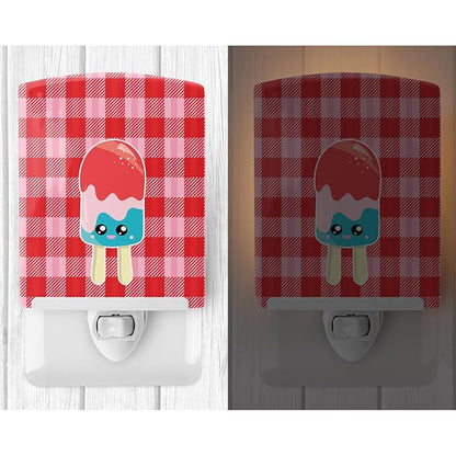 Caroline's Treasures BB7067CNL Ice Pop Popcicle Face Gingham Ceramic Night Light Compact, UL-Certified, Ideal for Bedroom, Bathroom, Nursery, Hallway, Kitchen, 6x4x3, Multicolor