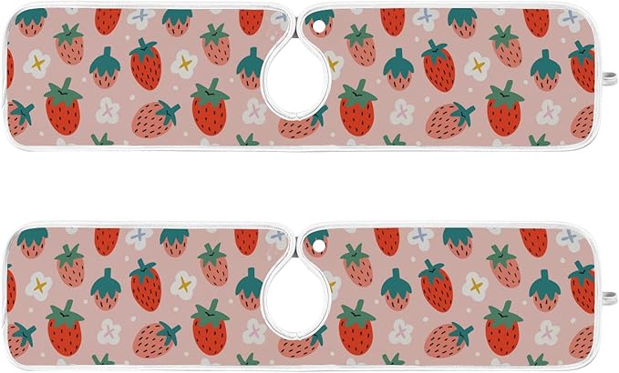 Kitchen Faucet Absorbent Mat,Strawberry Summer Berry Water Splash Guard for Sink, Faucet Drip Catcher Thicken Sponge Microfiber Faucet Water Catcher Mat Sink Absorbent Mat for Kitchen 30x5in 2 Pack