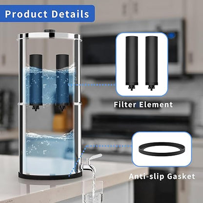 Gravity-Fed Water Filter System 1.5G Stainless Steel Countertop Water Filtration System with 2 Carbon Filters Reduce Lead and 99% Chlorine Conforms to NSF/ANSI 42&372 Standards Portable