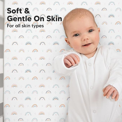 2-Pack Crib Sheets for Boys,Girls - Viscose Derived from Bamboo Fitted Crib Sheet, Organic Baby Crib Sheets, Crib Mattress Sheet,Toddler Bed Sheets,Baby Sheets for Crib Fitted Sheets(Jolly Rainbow)