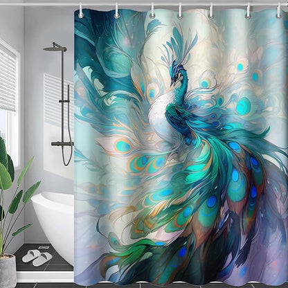 AILONEN Peacock Shower Curtain, Green Bird Shower Curtain for Bathroom Decor,Beautiful Bird Peacock Bath Curtain for Girls Women Fresh Nature Waterproof Curtains Sets 36" W*72" H