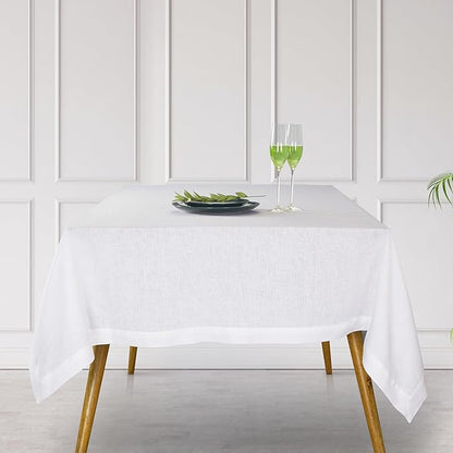 D'Moksha Homes Linen Tablecloth 60 x 120 Inch - 100% Pure Linen White Tablecloth - Machine Washable Dining Tablecloth for Rectangle Tables