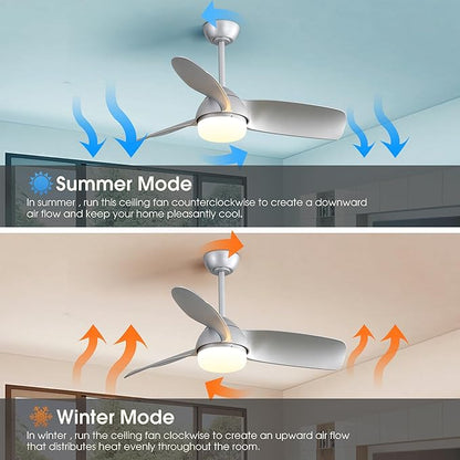 NicBex Ceiling Fan 42 Inch Indoor Modern Ceiling Fans with Lights and Remote Control Reversible Ceiling Fan with 3 ABS Blades and Double Finish for Living Room, Bedroom, Silver