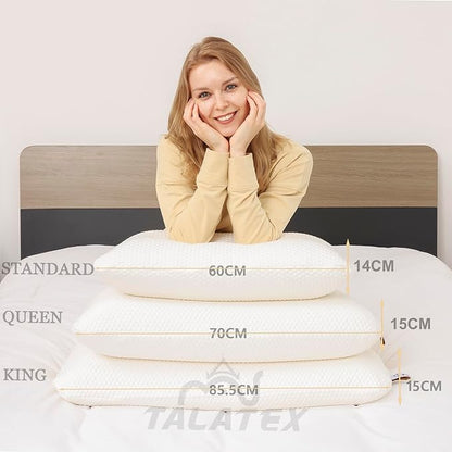 Talatex Talalay 100% Natural Premium Latex Pillow, Helps Relieve Pressure, No Memory Foam Chemicals, Perfect Package Best Gift with Removable Tencel Cover