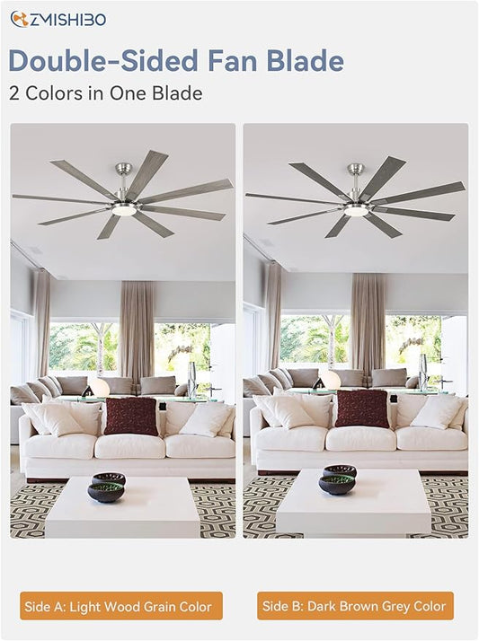 72 inch Brushed Nickel Modern Ceiling Fans with Lights and Remote, Indoor/Outdoor Ceiling Fan for Living Room Patio, 6 Speed Reversible Quiet DC Motor, 3 CCT, Dual Finish Blades