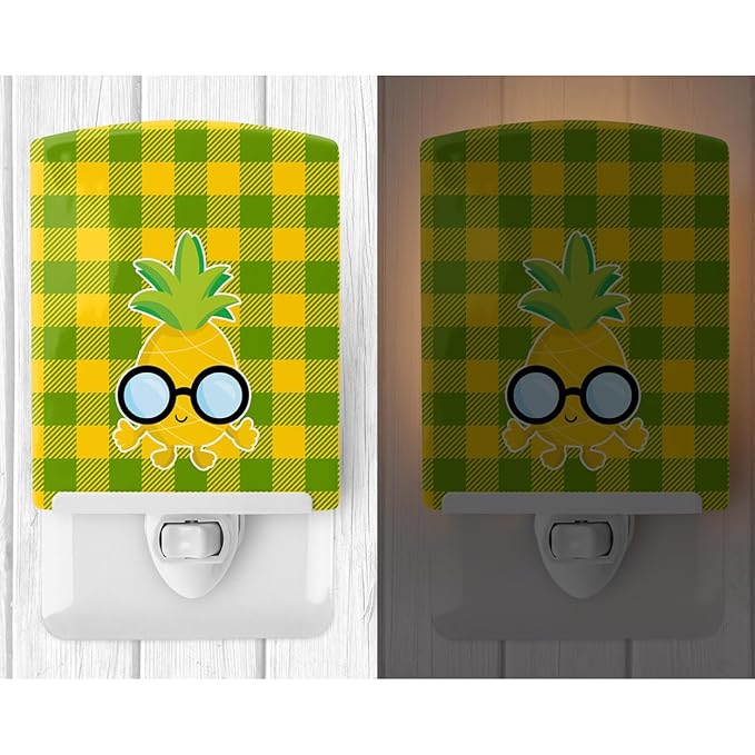 Caroline's Treasures BB8964CNL Pineapple Face with Glasses Ceramic Night Light Compact, UL-Certified, Ideal for Bedroom, Bathroom, Nursery, Hallway, Kitchen, 6x4x3, Multicolor