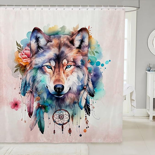 Feelyou Wolf Bath Curtain Wolves Howling Shower Curtain Kids Toddler Beautiful woles Bathroom Shower Curtain Set Animal Wolves Kids Bathroom Accessories 72"x84"
