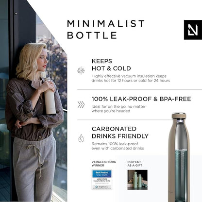 LARS NYSØM Stainless Steel Insulated Water Bottle 12oz 17oz 25oz 34oz 51oz | BPA-free Insulated Thermo Flask for Hot and Cold Beverages | Leakproof Drinking Bottle (Greige, 25oz)