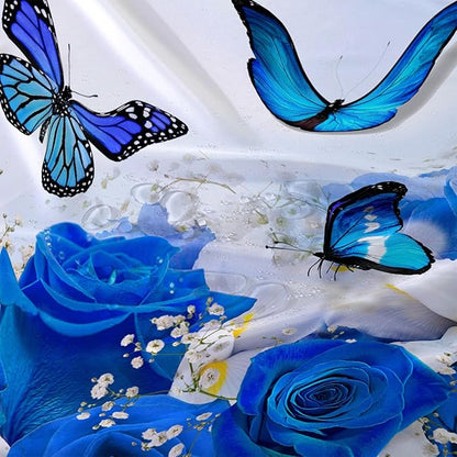 AILONEN Butterfly Shower Curtain for Girl Women,Blue Rose Shower Curtain Butterfly Floral Decor Bath Curtain 72" W*96" H Polyester Fabric Waterproof Bathroom Bathtub Curtain with 12 Hooks