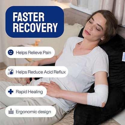 ComfortSpa Reading Pillow for Bed Adult Size, Back Rest Pillow with Arms, Pockets and Washable Cover; Use as Bed Pillows for Sitting Up in Bed for Bedrest or Relief from GERD Heartburn (X-Large Black)