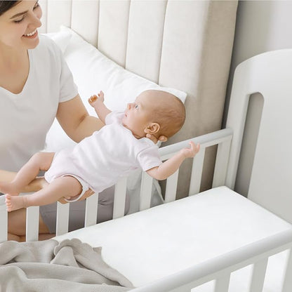 2-Pack Mini Crib Sheets Fitted, Pack and Play Sheets - Organic Cotton Pack N Play Sheets for Pack and Play Mattress, Playard Baby Crib Sheets, Jersey Crib Sheets Neutral for Boys,Girls (Soft White)