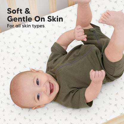 2-Pack Organic Crib Sheets for Boys, Girls - Jersey Fitted Crib Sheet, Baby Crib Sheets Neutral, Crib Mattress Sheet, Cotton Crib Sheets, Breathable Crib Sheet, Baby Mattress Sheets (Meadow)