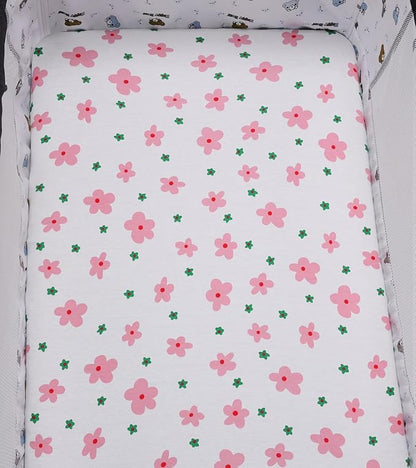 Bassinet Sheets Compatible with Dream On Me Traveler/Skylar/Seashell/Lotus Bassinet, INFANS, Maydolly and Evolur Stellar Bassinet, 2 Pack Fitted Sheets, 100% Jersey Knit Cotton, Floral and Pink