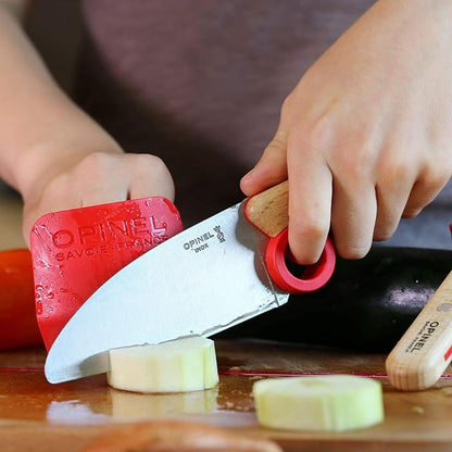 Opinel Le Petit Chef Knife Set, Chef Knife with Rounded Tip, Fingers Guard, For Children, Teaching Food Prep and Kitchen Safety, 2 Piece Set, Made in France
