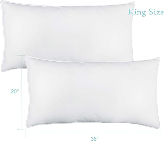 Down Alternative Bed Pillow Shams Insert for Sleeping, King Size 20 x 36 in Set of 2, Support Firm Luxury Dorm Pillows for Side Back Neck Pain Sleeper, 2 Pack