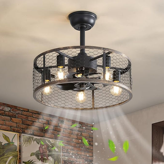 NicBex Ceiling Fan 20 Inch Ceiling Fans with Lights Caged Ceiling Fan with Blades and Remote Control Down Rod Mount Ceiling Fans for Bedroom, Living Room, Black Gray