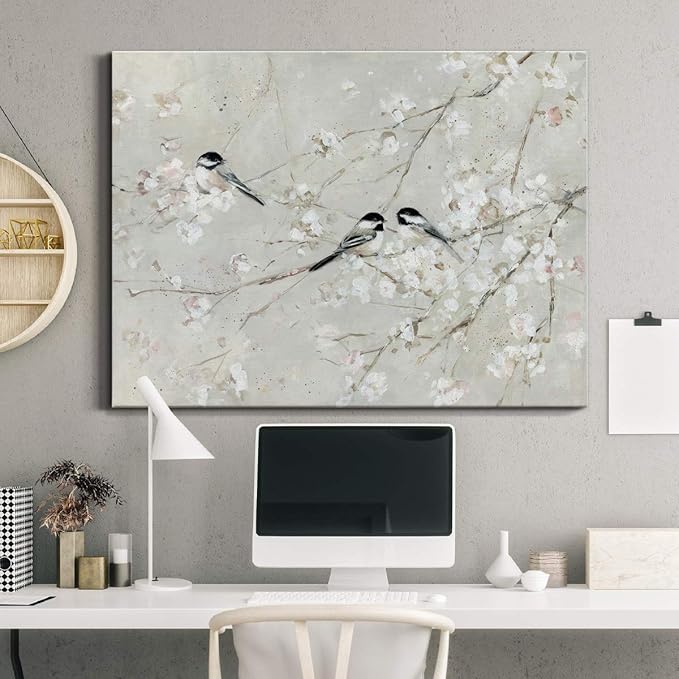 Renditions Gallery Canvas Nature Wall Art Modern Decorations Paintings Elegant Little Birds Glam Romantic Abstract Botanical Artwork Prints for Bedroom Office Kitchen - 32"x48" LT33