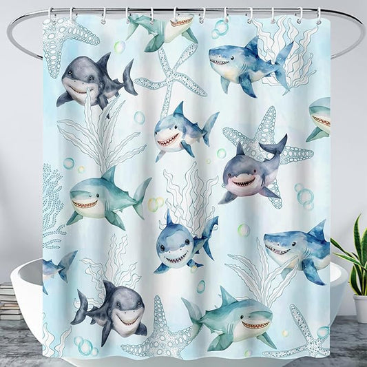 AILONEN Shark Shower Curtain for Bathroom, Cute Shark Bathroom Curtain,Blue Tie Dye Ocean Theme Bath Curtain 72" W*72" H Polyester Waterproof Children Boys Bathroom Curtain with 12 Hooks