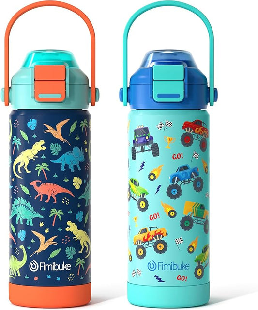 Kids Insulated Water Bottle with Pop-Open Straw & Spout 2-in-1 Lid, 18oz Leak Proof 18/8 Stainless Steel Vacuum Tumbler, BPA-Free Kids Cup For Travel School Boys Girls