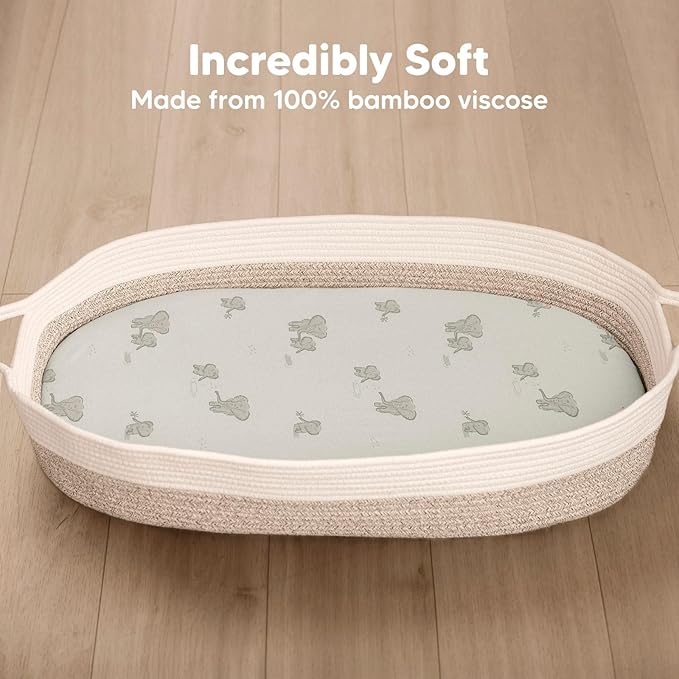 2-Pack Baby Bassinet Sheets Girl, Boy - Viscose Derived from Bamboo Fitted Bassinet Sheets Compatible with Halo Bassinest Swivel Sleeper, Baby Delight, Graco Bedside Bassinet Mattress Sheet (Elly)