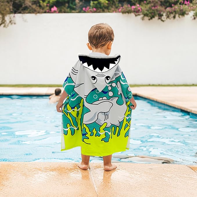 Hooded Kids Beach Towels - Toddler Bath Towel Girls Boys Swim Cover-ups for Ages 4 to 10 Kids Pool Towels Quick Dry Lightweight Soft Microfiber Poncho 30x30(Blue Sharks)