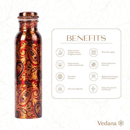 VEDANA Premium Ayurvedic Pure Copper Water Bottle | Leak Proof 1 Liter Copper Vessel for Drinking Water | Great Water Bottle for Sports, Yoga & Everyday Use