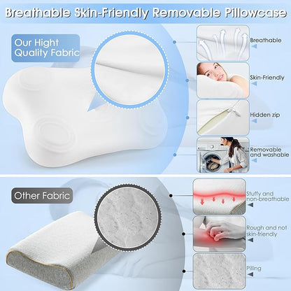 Cervical Neck Pillow for Side Sleeping: Ergonomic Neck Support Contour Bed Pillow - Memory Foam Pillows, Standard, White, LYM012