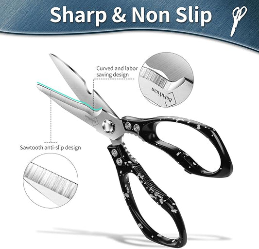 Kitchen Shears for Food Heavy-Duty: Multipurpose Kitchen Shears for Cutting Chicken, Bone, Meat, Food, (9'' Black)