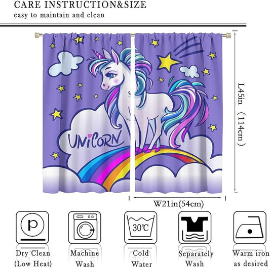Unicorn Curtain for Kids Bedroom,Pink Cartoon Rainbow Darkening Curtains Decor Sliding Curtains Decorative Curtains for Girls Boys Baby Room,Living Room Decoration 42x45inch